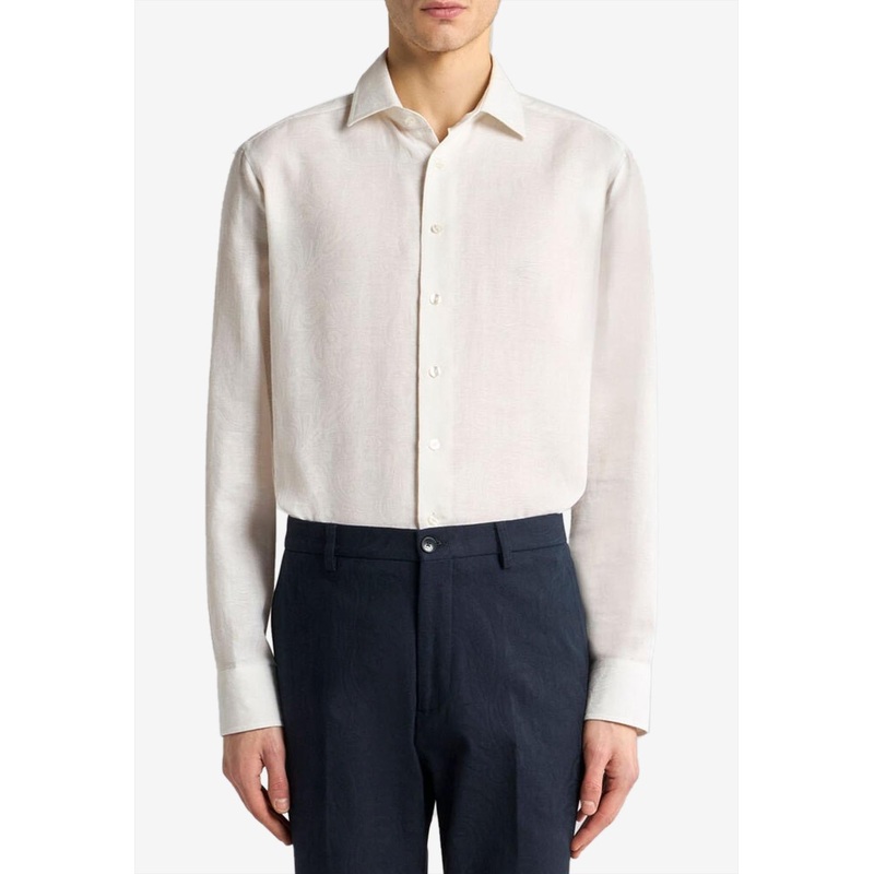 Floral Jacquard Button-Up Shirt White mrtwshirtseu_EU 38