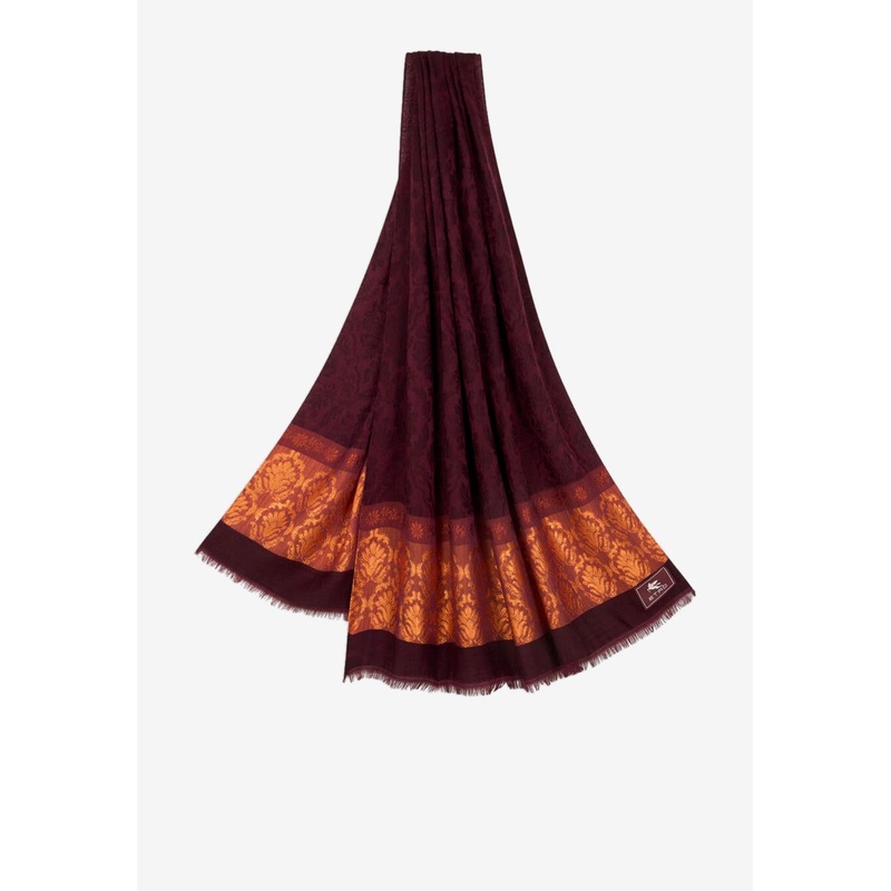 Floral Jacquard Wool-Blend Scarf Bordeaux Onesize