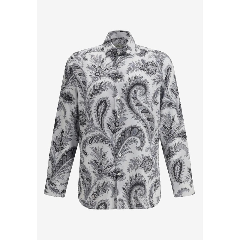 Floral Paisley Button-Up Shirt Gray mrtwshirtseu_EU 38