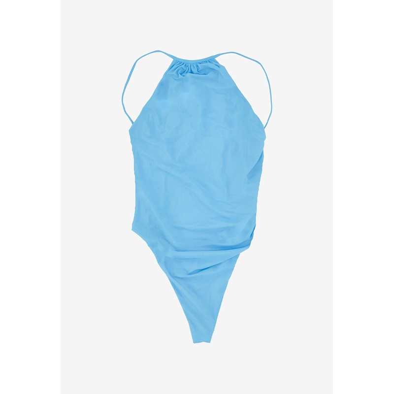 Ruched Open-Back One-Piece Swimsuit Light Blue wrtwit_IT 40