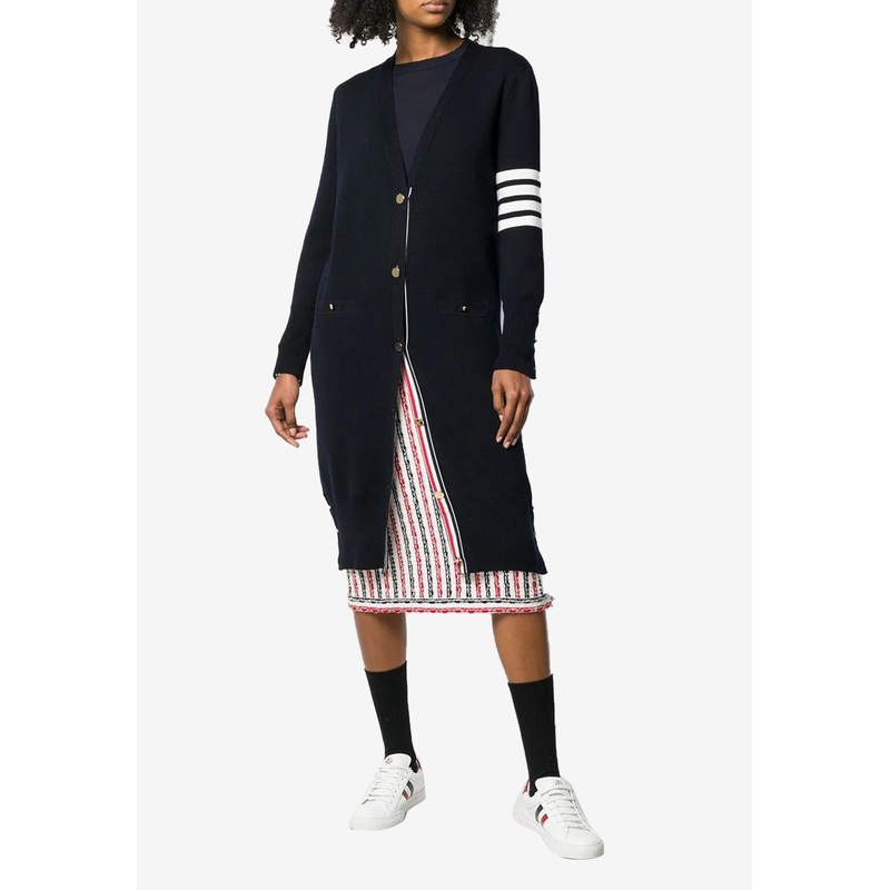 4-bar Striped Milano Stitch Long Wool Cardigan Navy wrtwit_IT 36