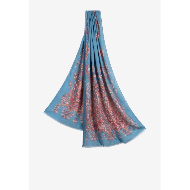 Floral Paisley Print Rectangular Scarf Blue Onesize