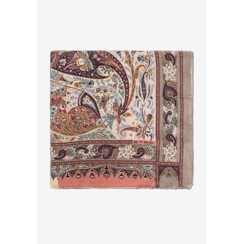 Floral Print Rectangular Scarf Beige Onesize