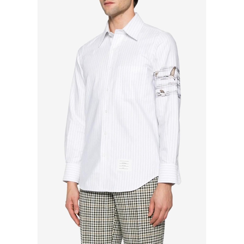 Geese 4-bar Pinstripe Long-Sleeved Shirt White mrtwstd_2
