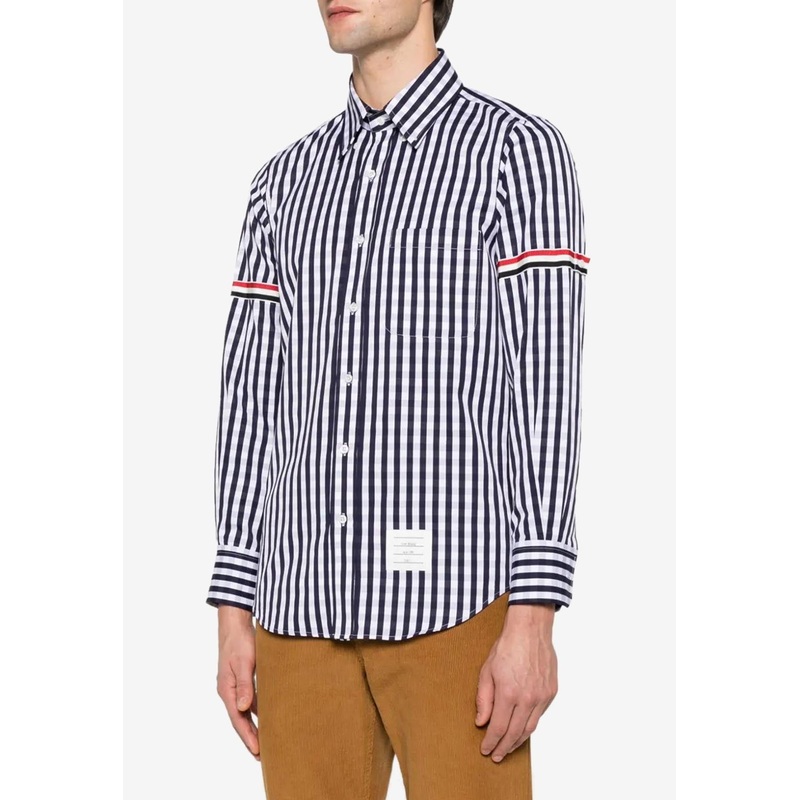 Gingham Check Poplin Shirt with Armband Navy mrtwstd_1