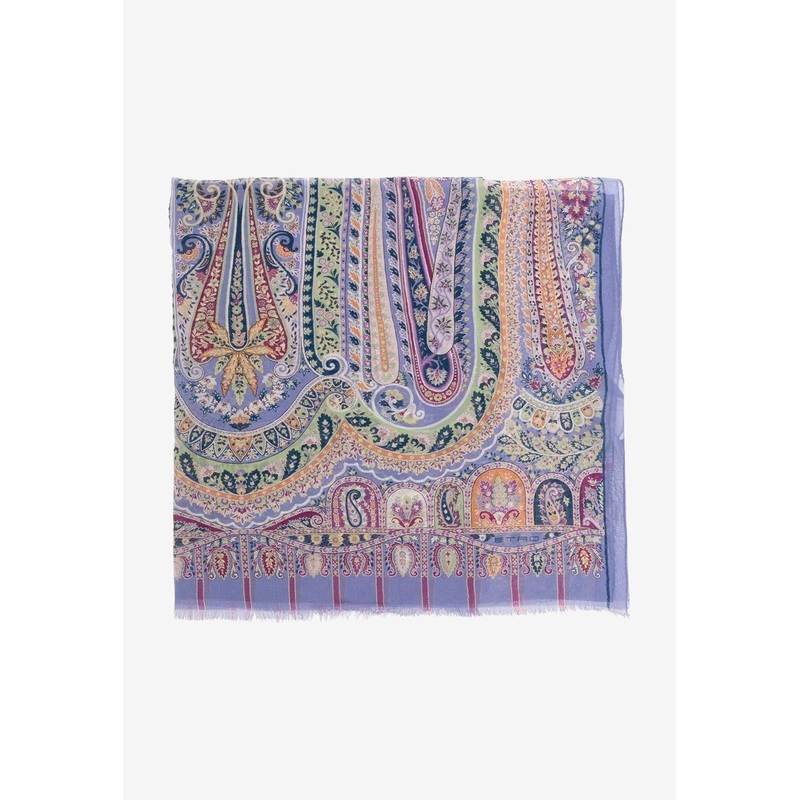 Paisley Print Silk Scarf Purple Onesize