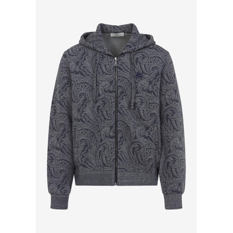 Paisley Print Zip-Up Hooded Sweatshirt Blue mrtwstd_S
