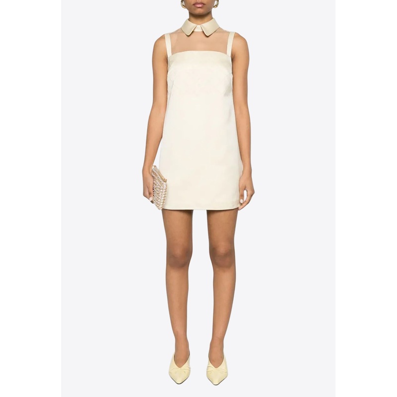 Tulle Yoke Duchesse Satin Mini Dress Cream wrtwit_IT 40