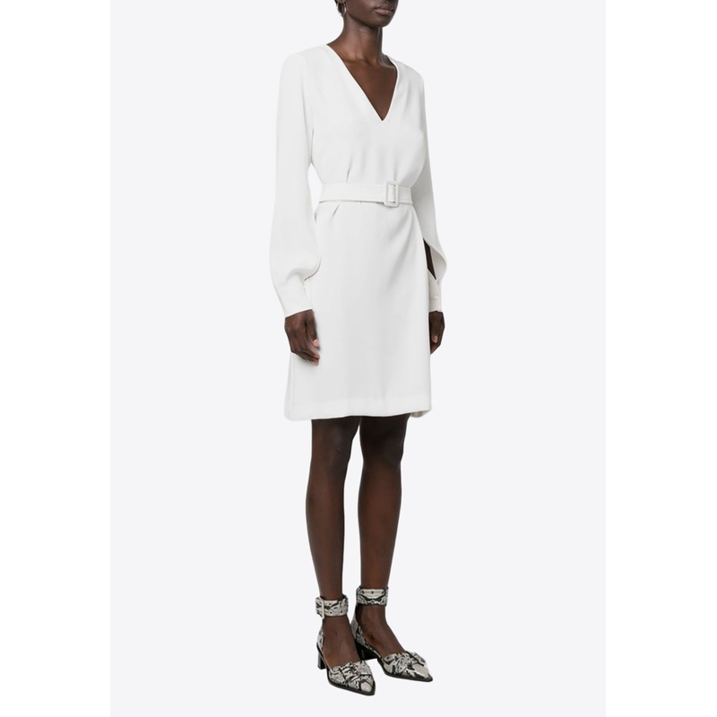 V-neck Belted Mini Dress White wrtwstd_XS