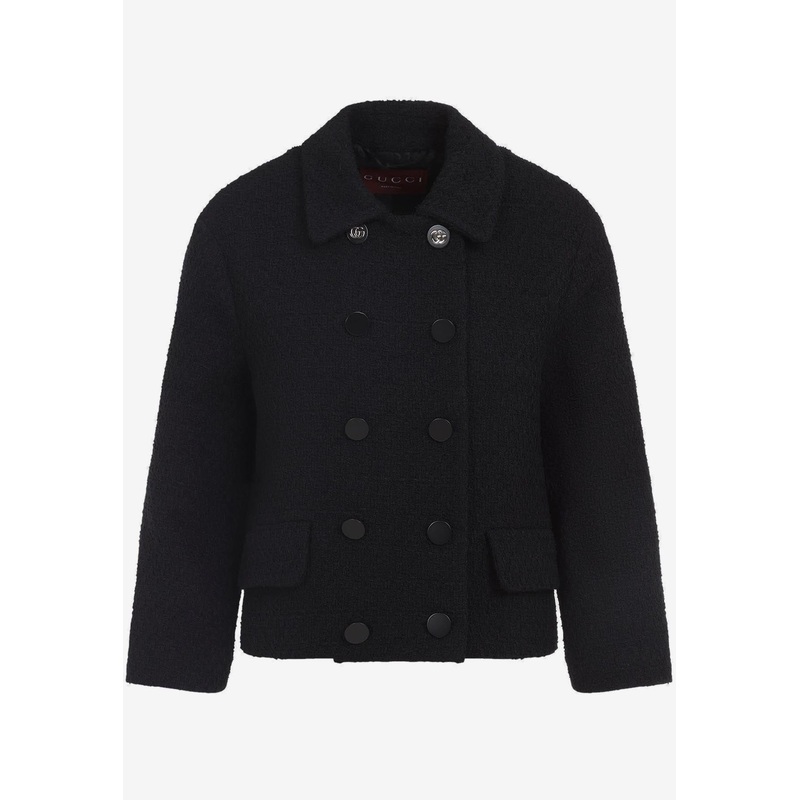 Boucle Double-Breasted Short Coat Black wrtwit_IT 38