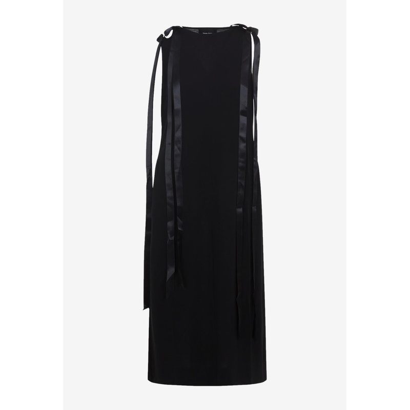 Bow Ribbon Tail Midi Dress Black wrtwstd_XS