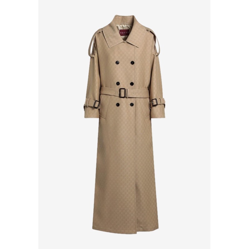 Double-Breasted Silk and Wool Trench Coat Beige wrtwit_IT 38