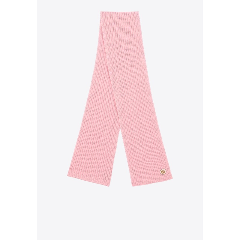 Double G Patch Knitted Cashmere Scarf Pink Onesize