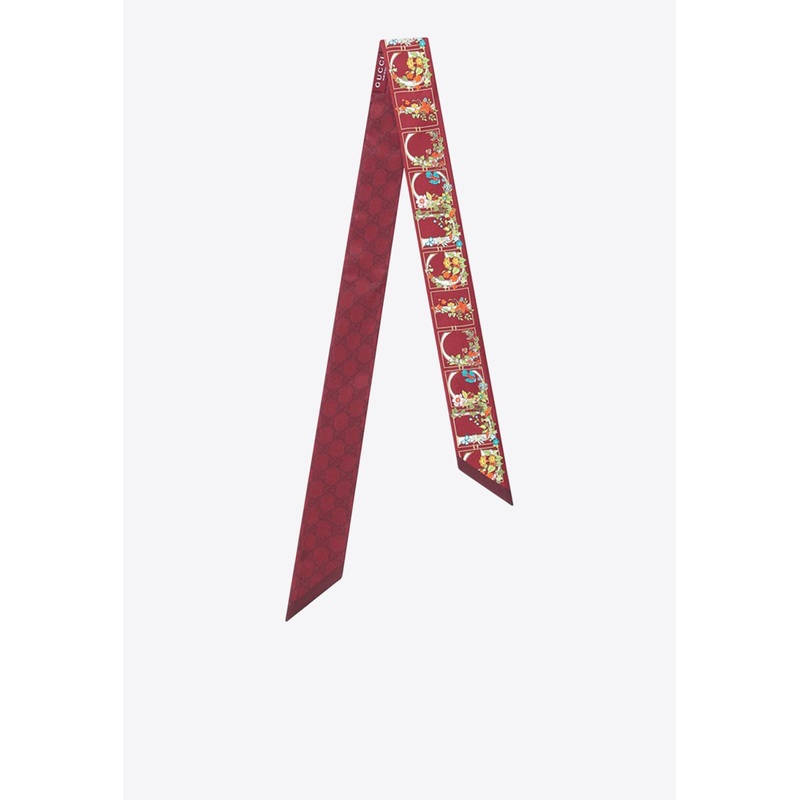 Silk Floral Print Scarf Burgundy Onesize