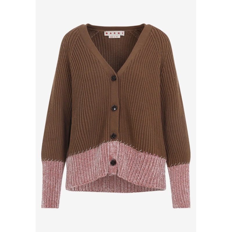V-neck Bicolor Cardigan Brown wrtwit_IT 38
