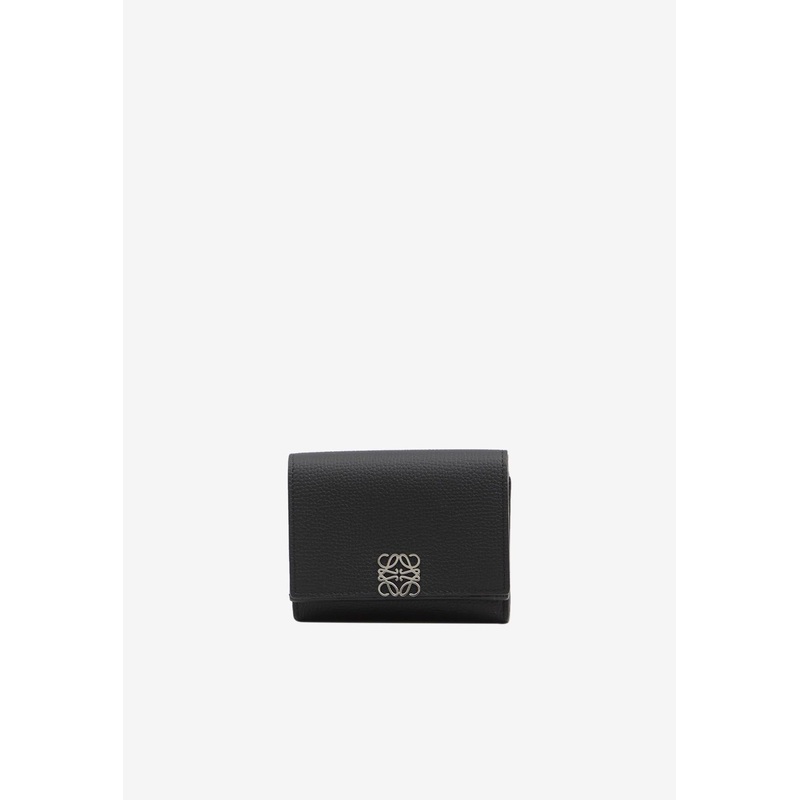 Anagram Tri-Fold Wallet in Pebbled Leather Black Onesize