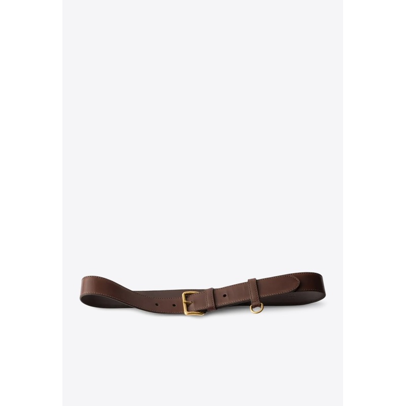 Antique Leather Belt with D-ring Brown 80