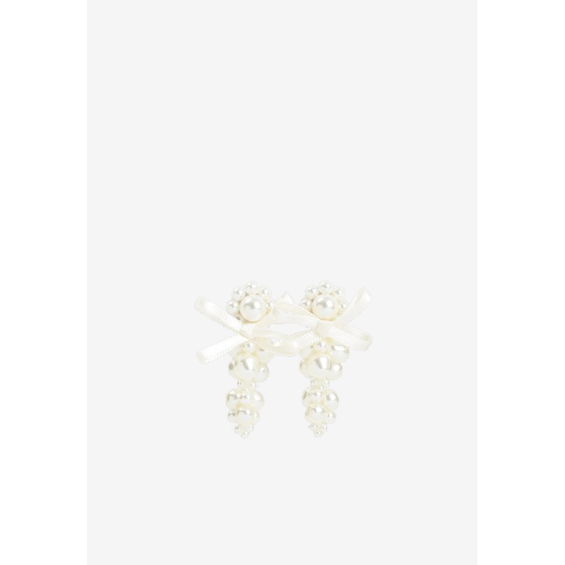 Bow Cluster Drop Earrings White Onesize
