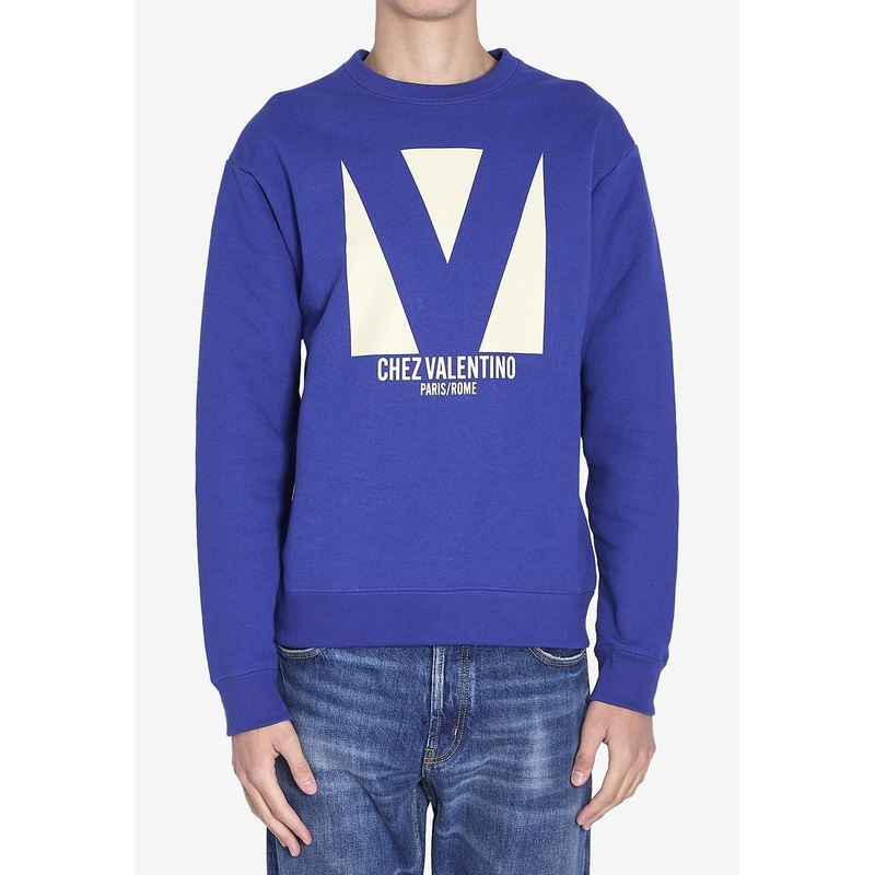 Chez Logo Print Sweatshirt Blue mrtwstd_M