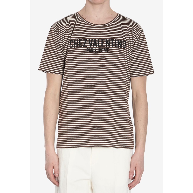 Chez Logo Striped T-shirt Brown mrtwstd_XL
