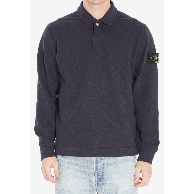 Compass Patch Long-Sleeved Polo T-shirt Blue mrtwstd_S