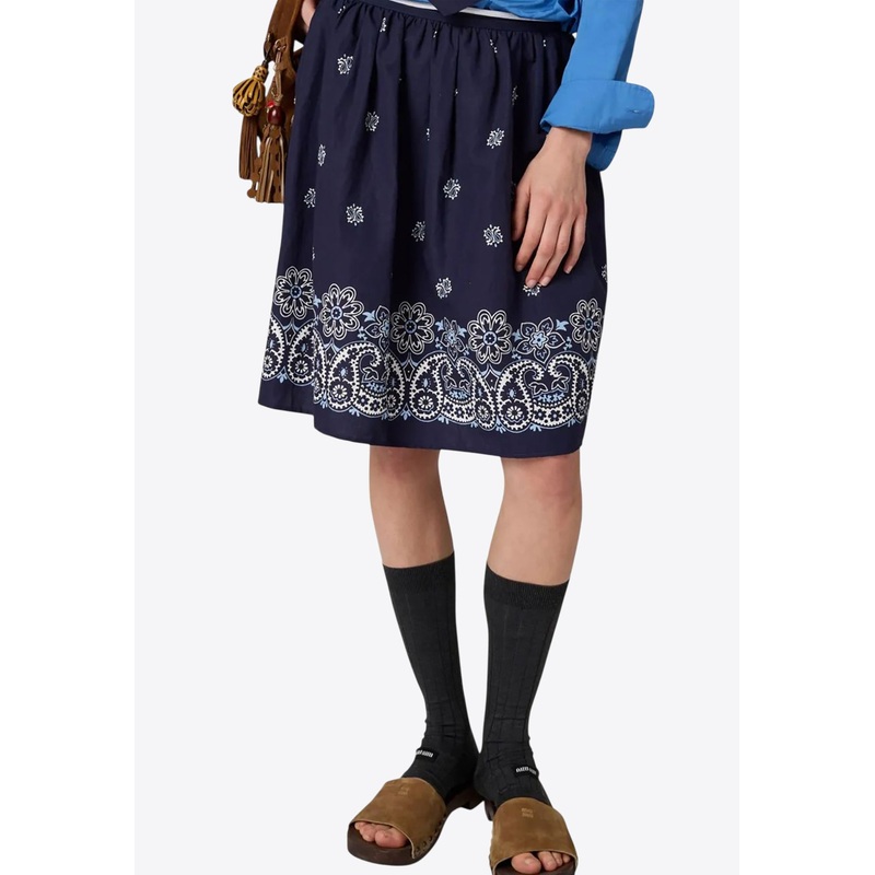 Cornflower Print Poplin Skirt Navy wrtwit_IT 38