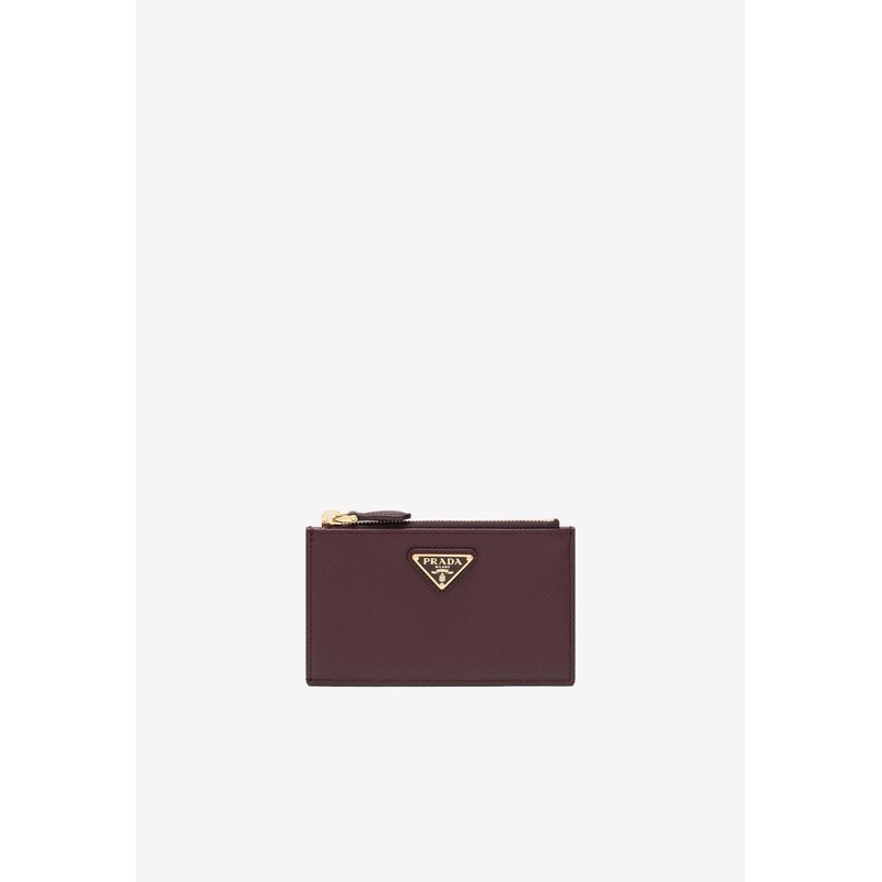 Saffiano Leather Logo Zip Cardholder Burgundy Onesize