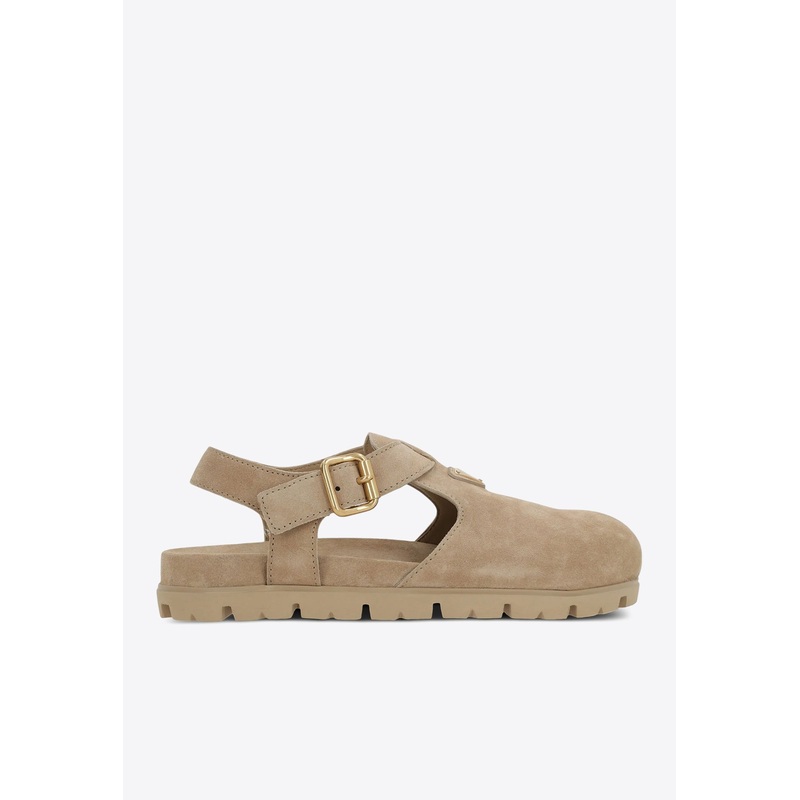 Triangle Logo Suede Sandals Taupe wshoeseu_EU 36