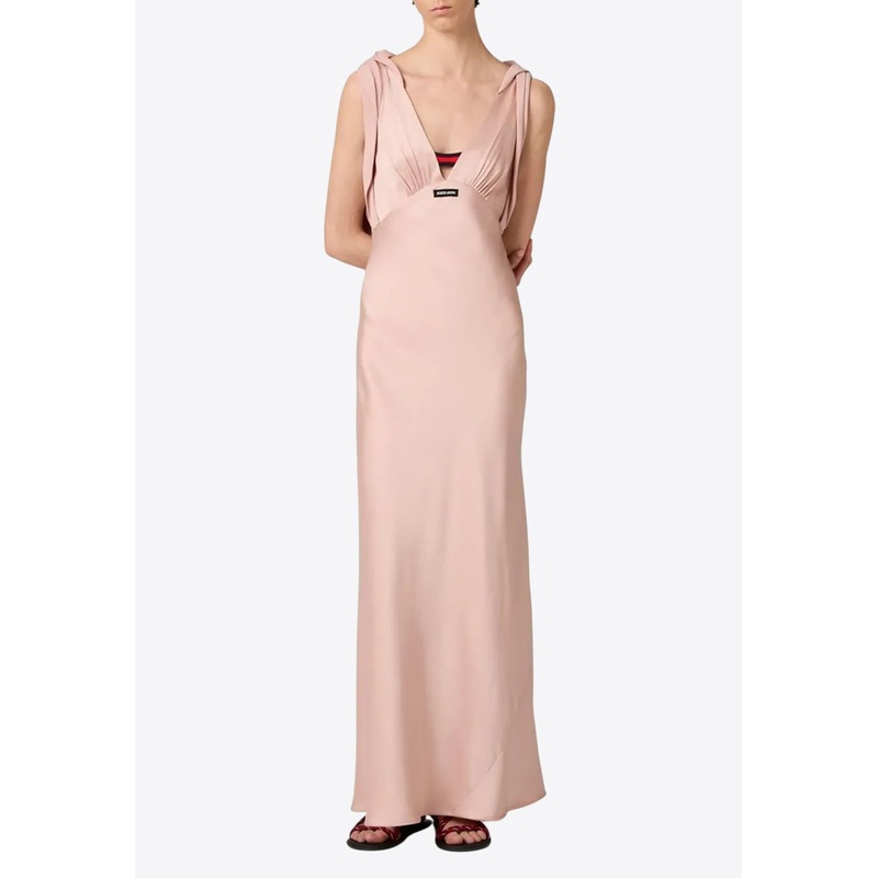 V-neck Draped Maxi Satin Dress Powder wrtwit_IT 40