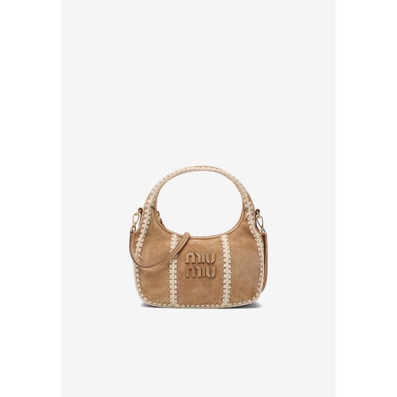 Wander Crochet Knit-Trimmed Suede Shoulder Bag Sand Onesize