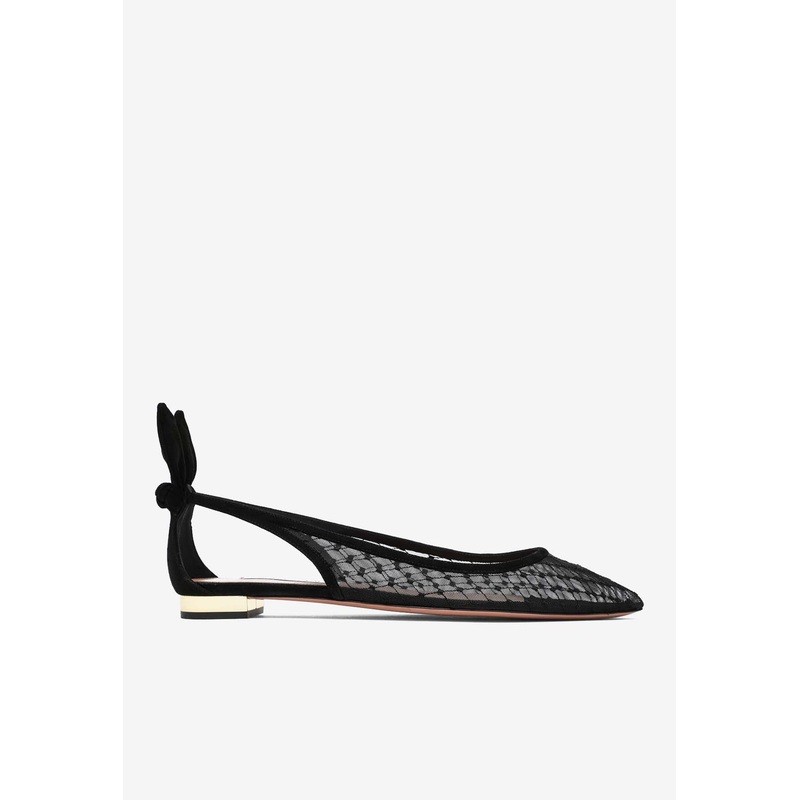 Bow Tie Pointed-Toe Mesh Flats Black wshoeseu_EU 36