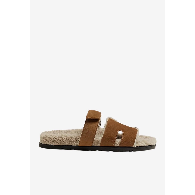 Chypre Sandals in Brun Fum Suede and Ecru Shearling Brun Fum mshoesher_FR 42