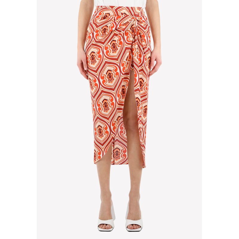Geometric Print Sarong Skirt Orange wrtwit_IT 42