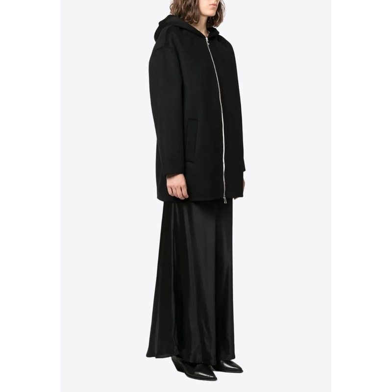 Zip-Up Hooded Wool Jacket Black wrtwstd_S