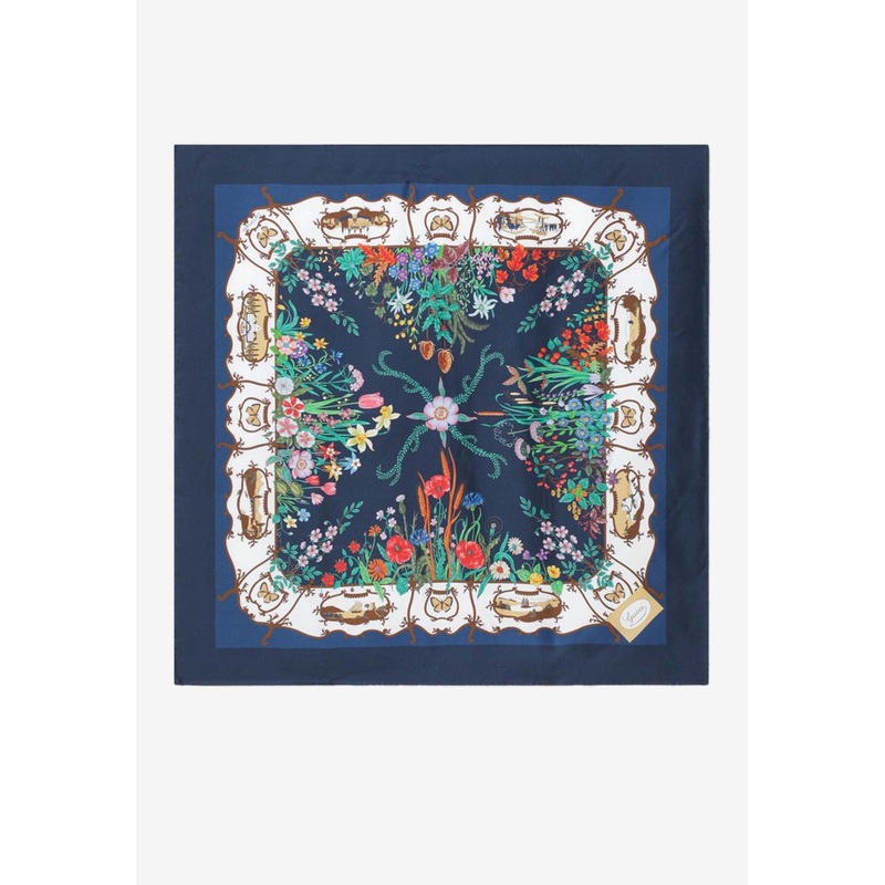 Printed Silk Twill Scarf Blue Onesize