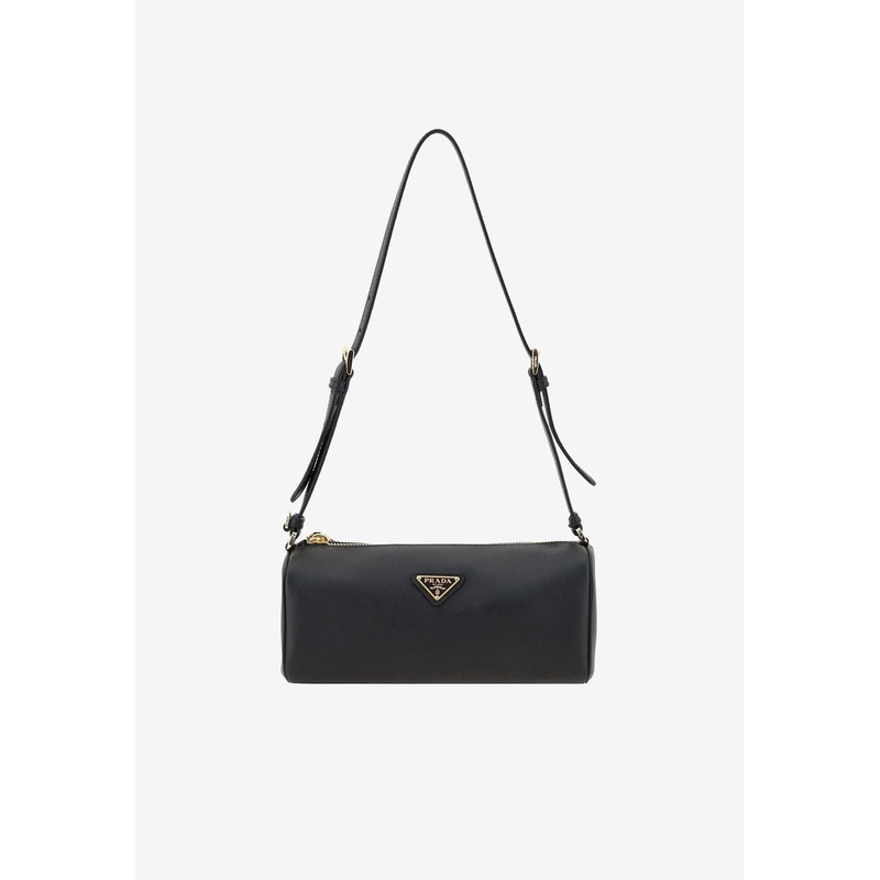 Triangle Logo Saffiano Leather Shoulder Bag Black Onesize
