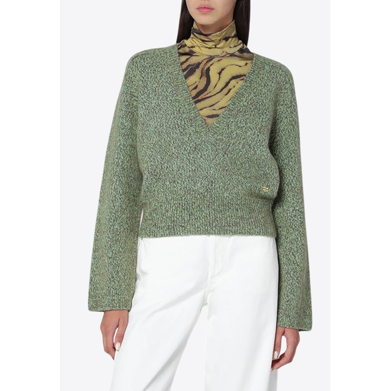 Wool-Blend V-neck Sweater Green wrtwstd_XS