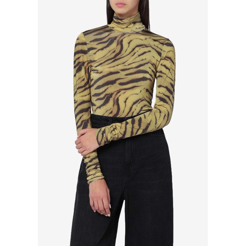 Zebra Print High-Neck Sweater Green wrtwfr_FR 34