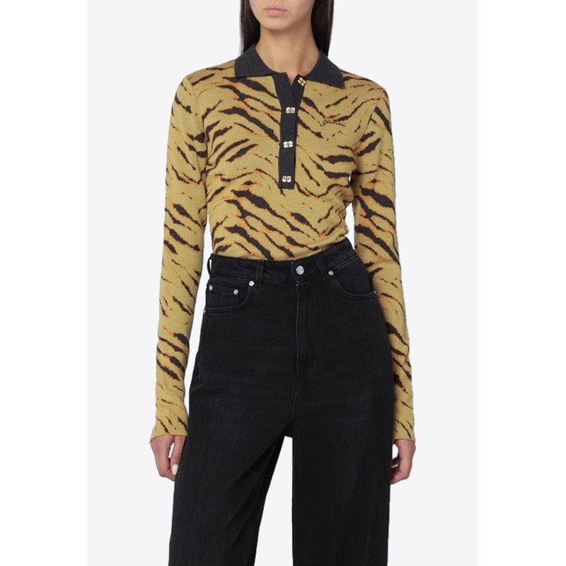 Zebra Print Polo Sweater Green wrtwstd_M