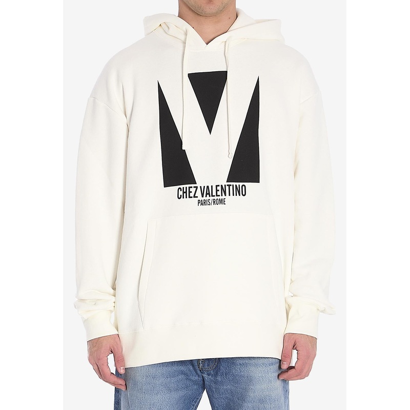 Chez Logo Print Hooded Sweatshirt Cream mrtwstd_L