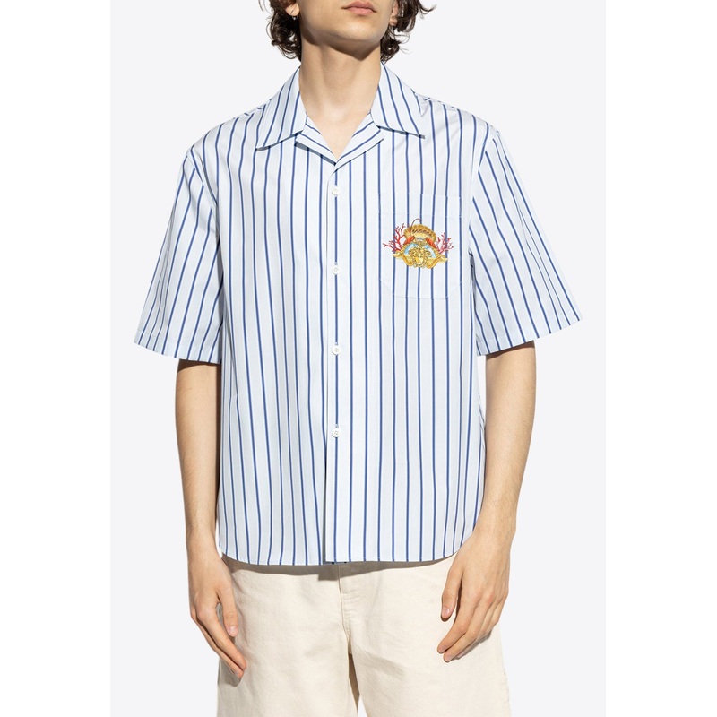 Dive in Crest Short-Sleeved Stripe Shirt Light Blue mrtwit_IT 46