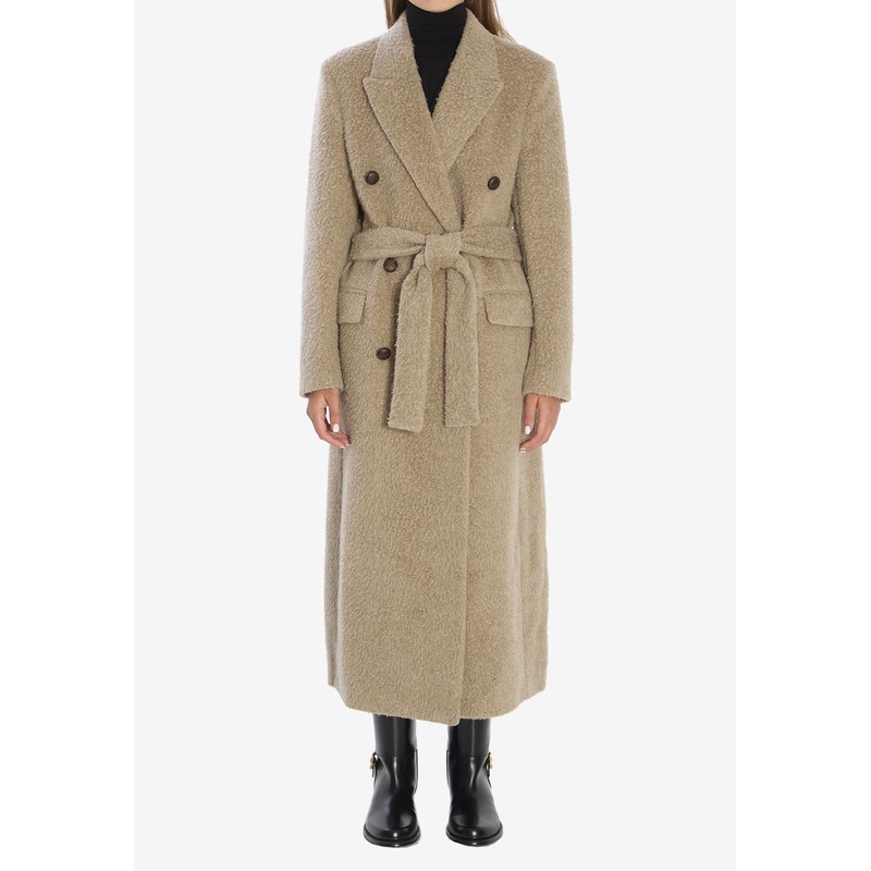 Double-Breasted Long Teddy Coat Beige wrtwit_IT 38