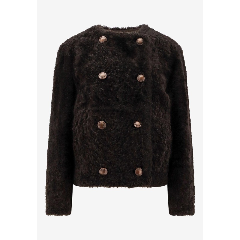 Double-Breasted Shearling Coat Brown wrtwit_IT 40