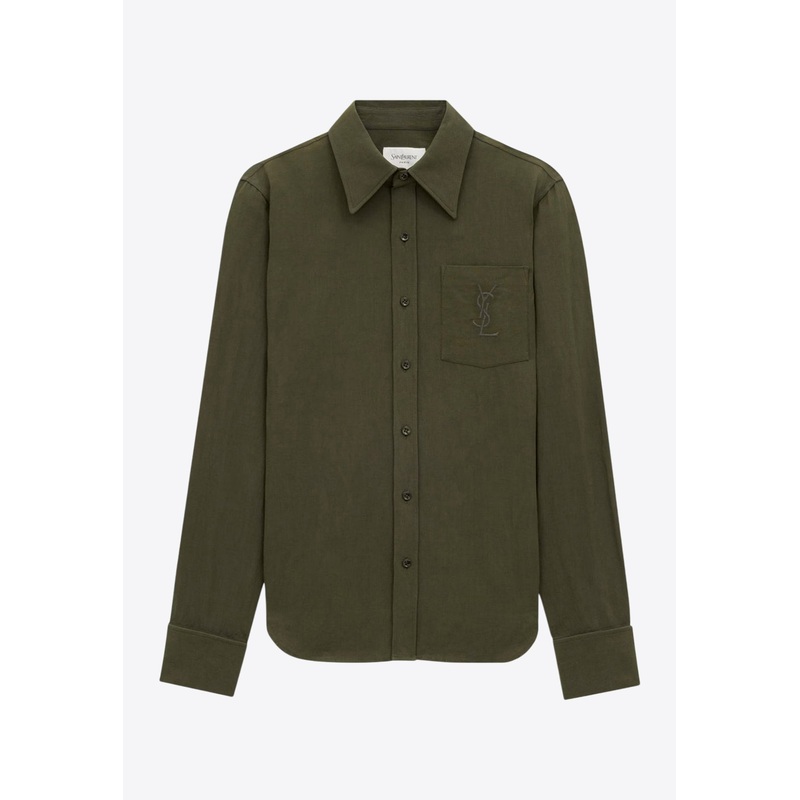 Embroidered Logo Long-Sleeved Shirt Green wrtwfr_FR 36