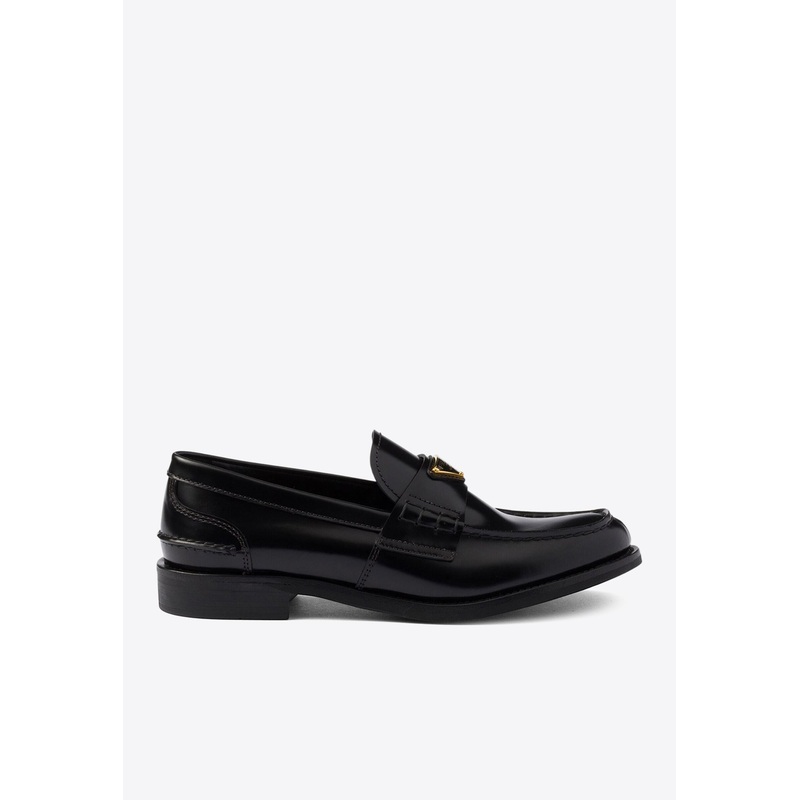 Triangle Logo Brushed Leather Loafers Black wshoeseu_EU 36