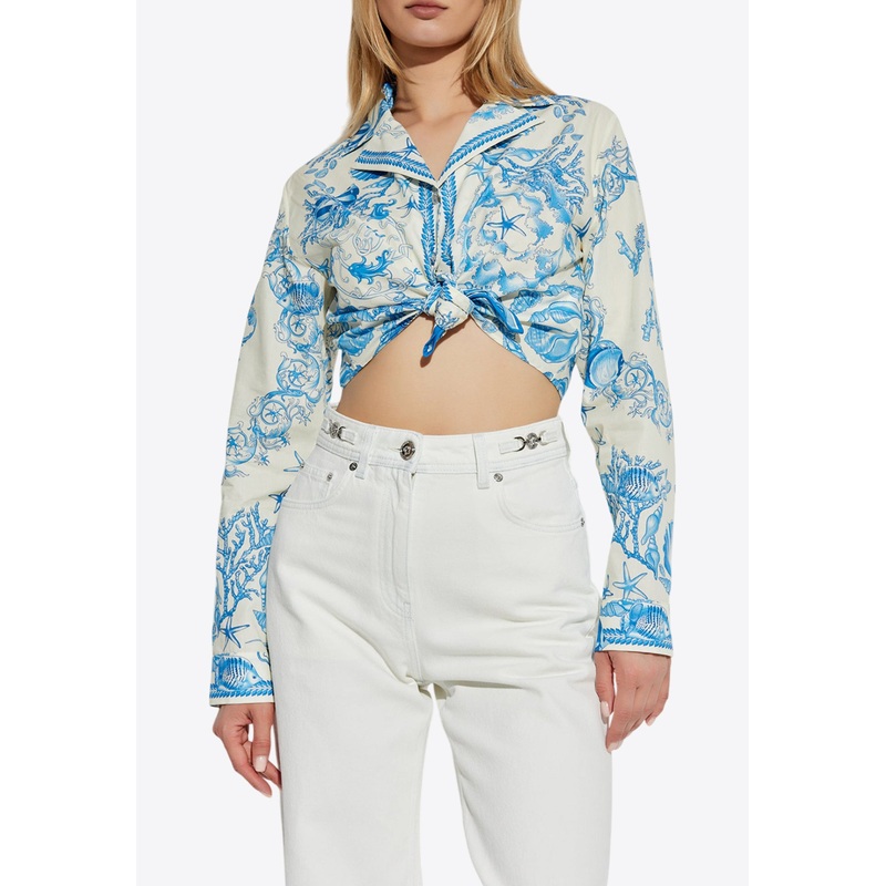 Underwater Barocco Knotted Cropped Shirt Blue wrtwit_IT 36