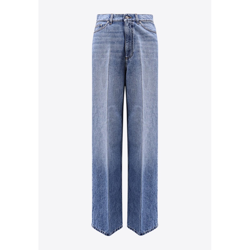 Wide-Leg Jeans with Logo-Embroidery Blue wrtwbottoms_25