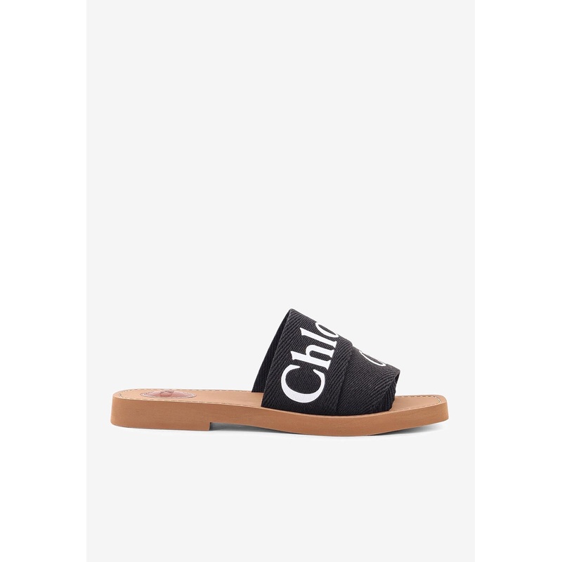 Woody Linen Flat Sandals Black wshoeseu_EU 36