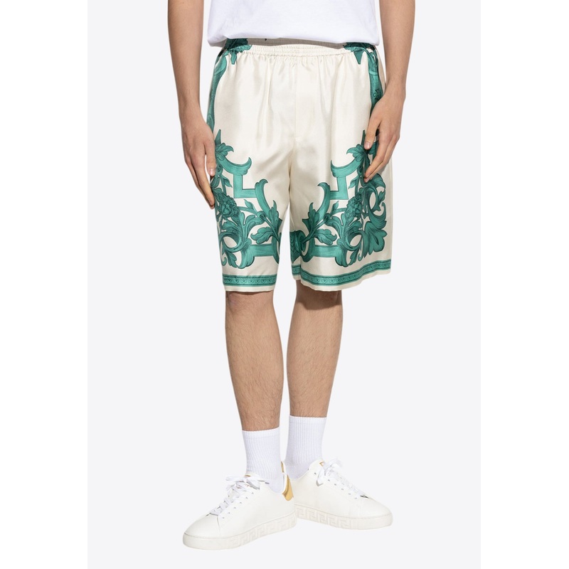 Architectural Baroque Print Silk Shorts Cream mrtwit_IT 46