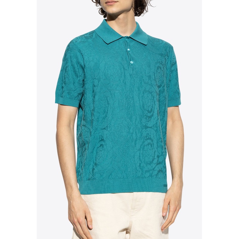 Barocco Jacquard Knit Polo T-shirt Blue mrtwit_IT 46